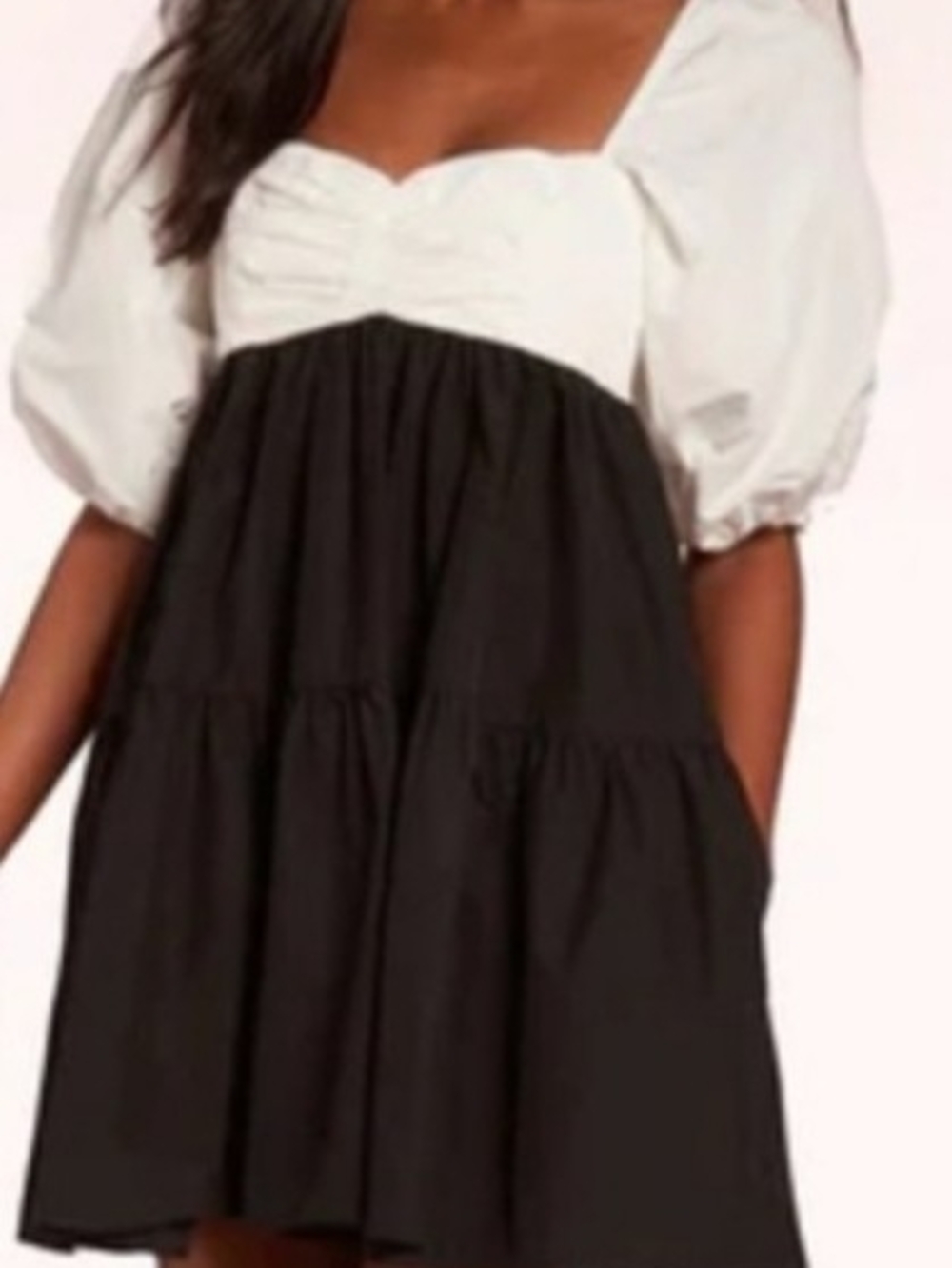 Amanda Uprichard Black and White Puff-Sleeve Tiered Dress